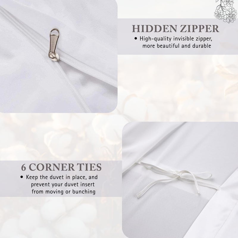 Minor Monkey King Duvet Cover 1000 Thread Count 100% Egyptian Cotton Sateen Weave Long Staple White Quilt Cover 3 PC Bedding Set - Comforter Cover & 2 Pillow Shams with Zipper Closure - Image 4